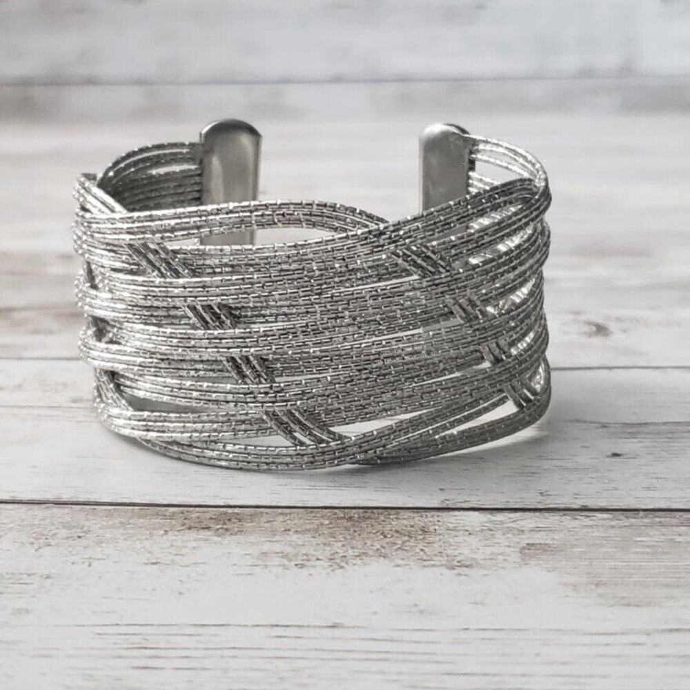 Vintage Bracelet / Bangle / Cuff - Silver Tone Cross Over